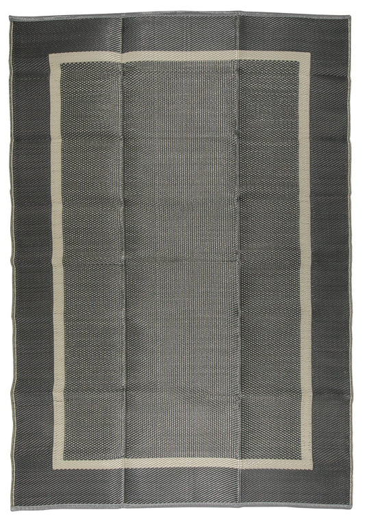 Border Design Gray Charcoal Gray Reversible Indoor/Outdoor Mat Area Rug with Bag