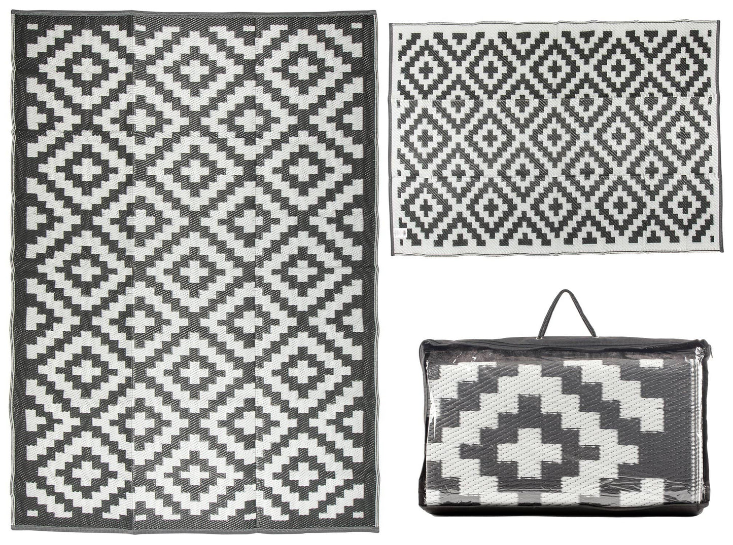 Trellis Design Gray/White Reversible Indoor/Outdoor Mat Area Rug with Bag