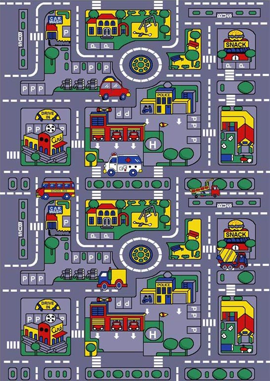 City Street Map Play and Travel Kids Fun Area Rugs