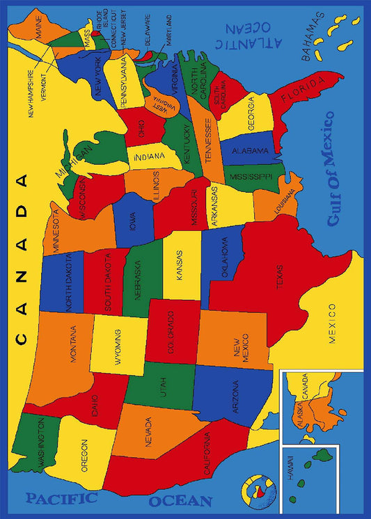 Kids USA States Map Playful Kids Fun Area Rug