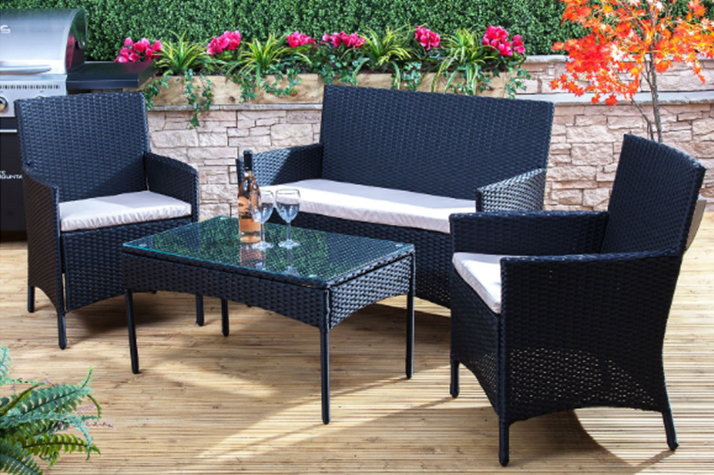 Rattan Waved 4 Piece Outdoor Sofa Set with Coffee Table